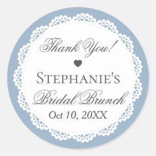 Vintage-Spitzen-Doily-Staubblaues Brunch-Hochzeits Runder Aufkleber