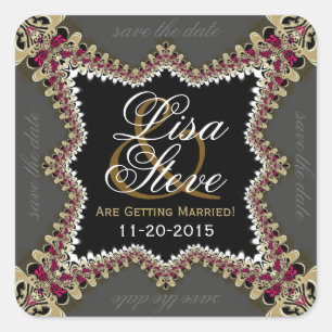 Vintage-Spitzen-Hochzeit-Save-the-Date-Aufkleber Quadratischer Aufkleber