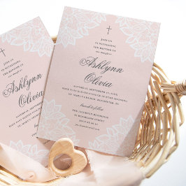 Vintage Spitzen Rosa religiöse Taufe & Christening Ankündigung