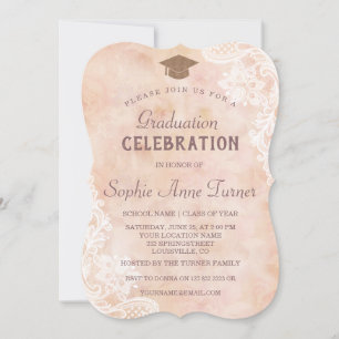 Vintage Spitzen-Rose Alte Papierabschlussfeier Einladung