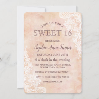 Vintage Spitzen-Rose Altpapier SWEET 16 Einladung