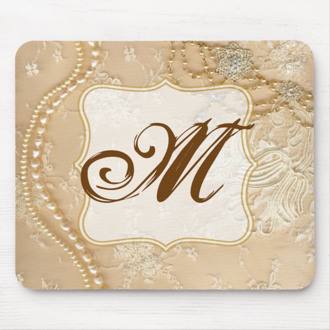 Vintage Spitzen-Schmuckmonogramm-Mauspad Mousepad (Vorne)