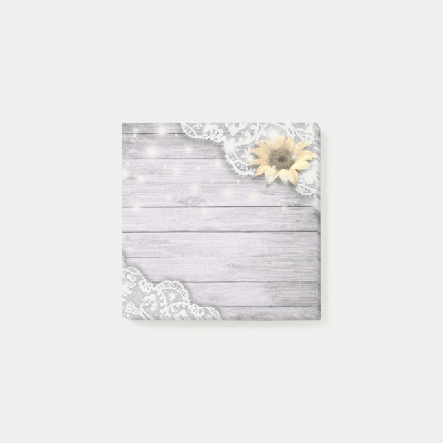 Vintage Spitzen Sonnenblumensaitenleuchten Rustika Post-it Klebezettel (Vorderseite)