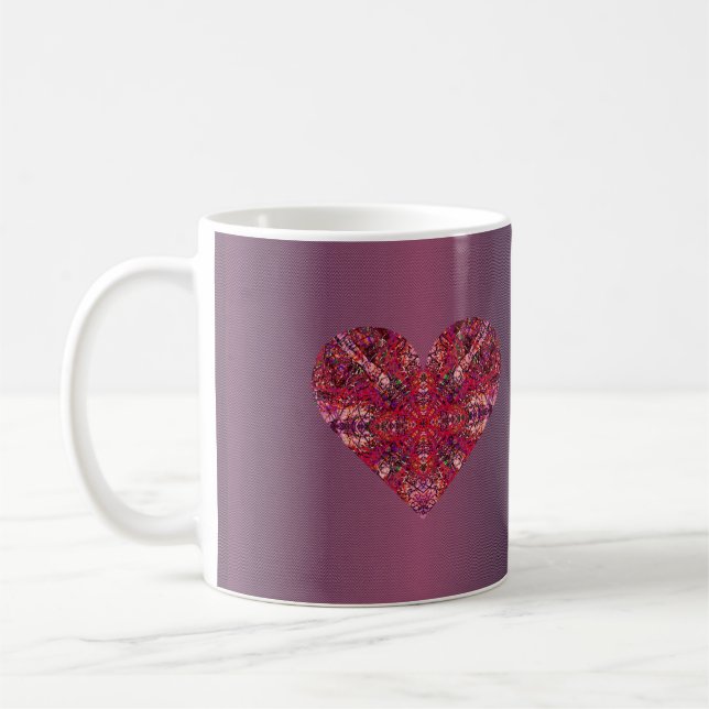 Vintage Spitzen-Stickerei lila rotes Herz Kaffeetasse (Links)