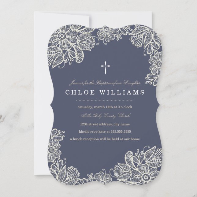 Vintage Spitzen-Taufe Einladung (Vorderseite)