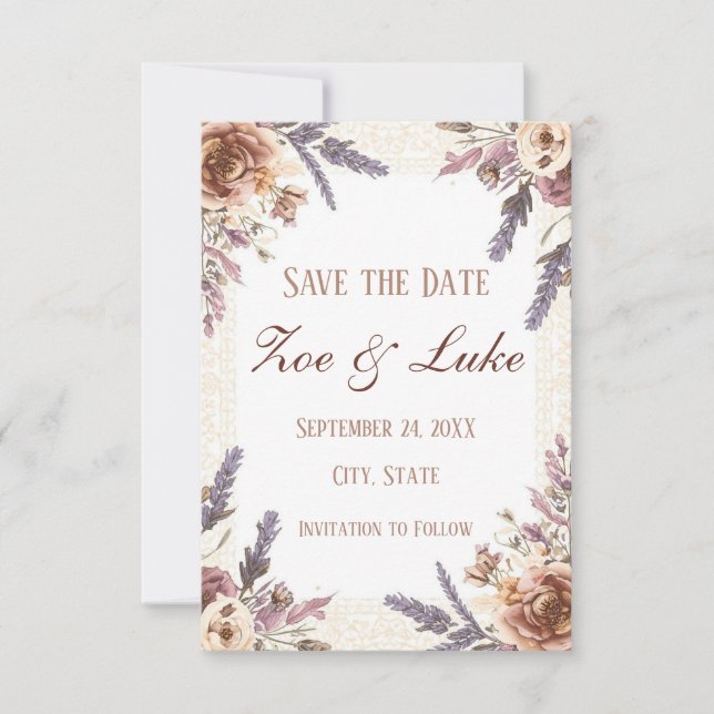 Vintage Spitzen und Botanisches Save the Date gepr (Vorderseite)