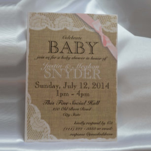 Vintage Spitzen- und Bow-Babydusche Rosa Einladung