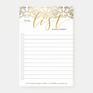 Vintage Spitzen- und Listentypografie Post-it Klebezettel