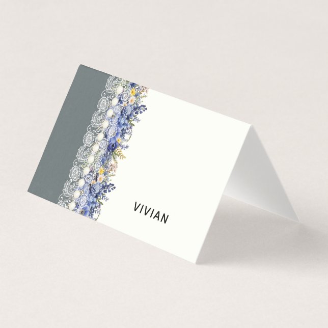 Vintage Spitzen und Perlen Platzkarte (Vorderseite)