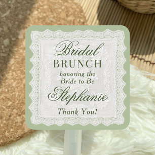 Vintage-Spitzen-Unterlage Salbeigrün Brunch Brautp Quadratischer Aufkleber