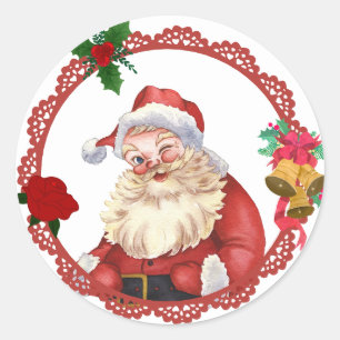 Vintage-Spitzen-Weihnachtsmann-Aufkleber Runder Aufkleber