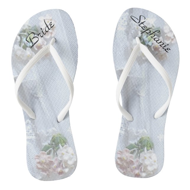 Vintage Spitzenbrücke Hochzeit Personalisierten Fl Flip Flops (Fußbett)