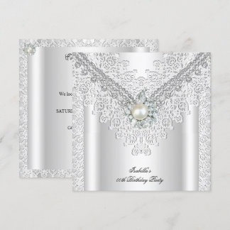 Vintage Spitzenpearl Silver White Elegante Geburts Einladung
