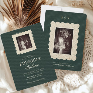 Vintage-Spitzenstreifen Old Money 2 Foto-Hochzeit Einladung