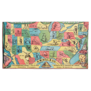 Vintage Spitznamen der Staaten von Amerika-Karte Kissenbezug