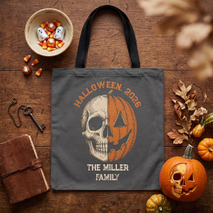 Vintage Split Face Skull Kürbis Halloween Familie