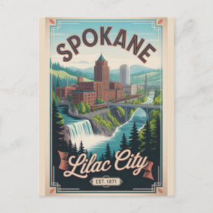 Vintage Spokane Washington Retro-Reiseposter Feiertagspostkarte