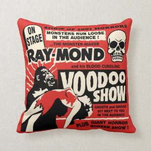 Vintage Spook-Show-Plakat-Kunst - Voodoo-Schädel! Kissen