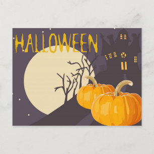 Vintage Spooky Halloween Mond und Kürbis in die Na Postkarte