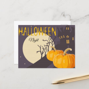 Vintage Spooky Halloween Mond und Kürbis in die Na Postkarte