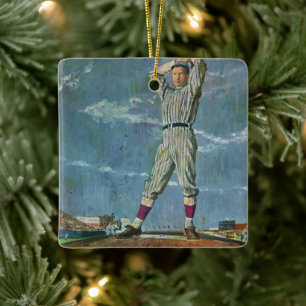 Vintage-Sport Baseball, Pitcher im Baseballspiel Keramikornament