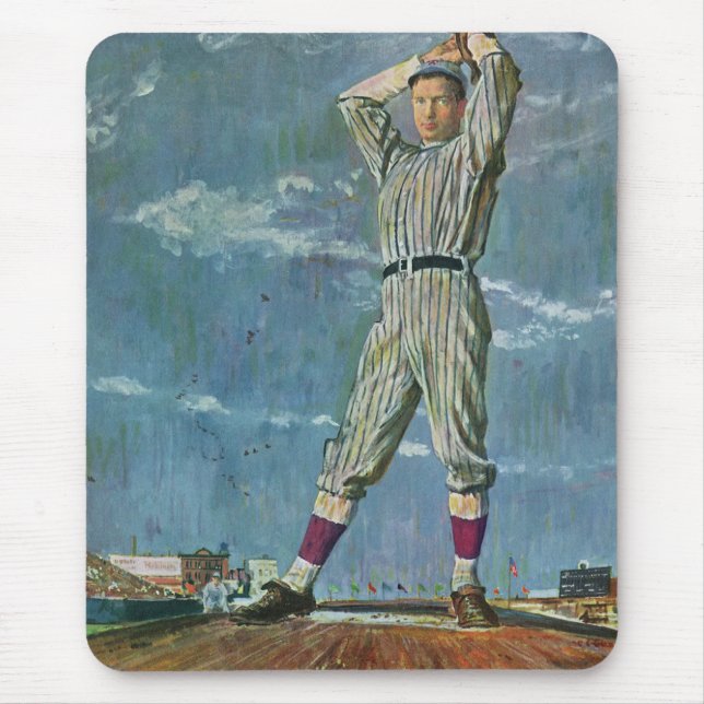 Vintage-Sport Baseball, Pitcher im Baseballspiel Mousepad (Vorne)
