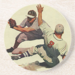 Vintage-Sport Baseball, Spieler rutscht nach Hause Sandstein Untersetzer