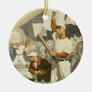 Vintage-Sport, Baseballspieler bei einem Spiel Keramik Ornament
