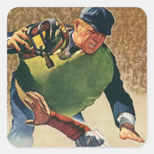 Vintage-Sport Baseballspieler, der Schiedsrichter Quadratischer Aufkleber