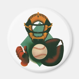 Vintage Sport Baseballspieler, Fänger mit Handschu Magnet