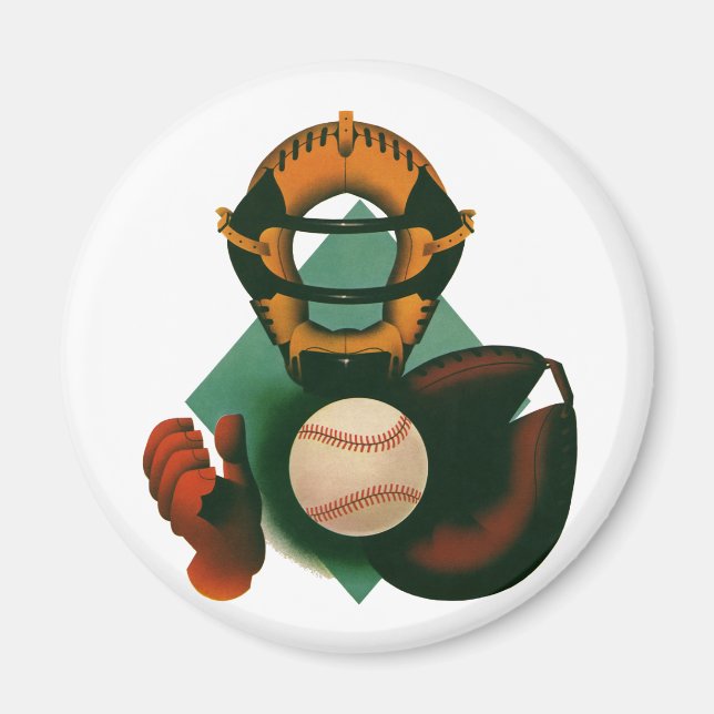 Vintage-Sport Baseballspieler, Fänger mit Handschu Magnet (Vorne)