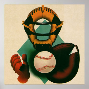 Vintage-Sport Baseballspieler, Fänger mit Handschu Poster