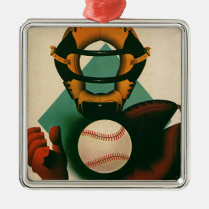 Vintage-Sport Baseballspieler, Fänger mit Handschu Silbernes Ornament