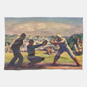 Vintage-Sport Baseballspieler in einem Spiel Geschirrtuch
