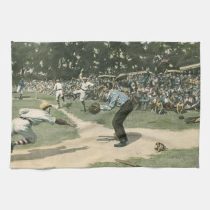 Vintage-Sport, Baseballspieler rutscht in die Home Geschirrtuch