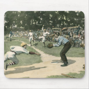 Vintage-Sport, Baseballspieler rutscht nach Home Mousepad