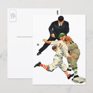 Vintage-Sport Baseballspieler sicher auf der Home Postkarte