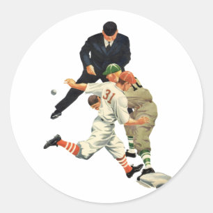 Vintage-Sport Baseballspieler sicher auf der Home Runder Aufkleber