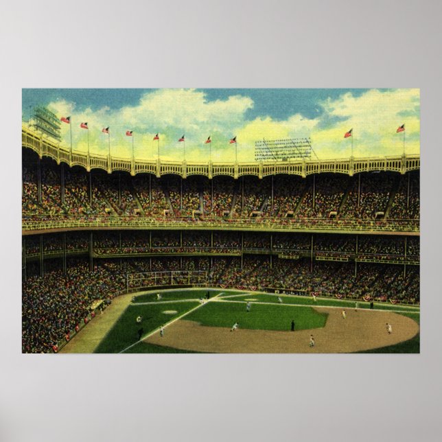 Vintage-Sport Baseballstadion mit Menschenmengen Poster (Vorne)