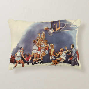 Vintage-Sport-Basketball, Spieler in einem Spiel Dekokissen