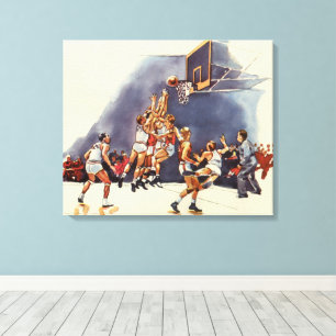 Vintage-Sport Basketball, Spieler in einem Spiel Leinwanddruck