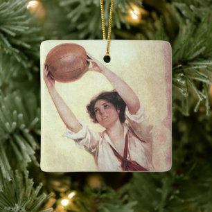 Vintage-Sport, Basketballspielerin mit Ball Keramikornament