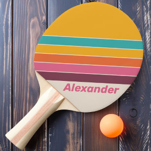 Vintage Sport Bonbon Regenbogen gestreift mit Name Tischtennis Schläger