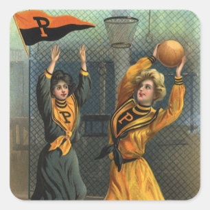 Vintage-Sport, Damen-Basketballteam bei einem Spie Quadratischer Aufkleber