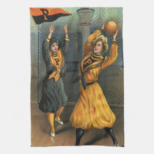Vintage-Sport, Damen-Basketballteam im Spiel Geschirrtuch
