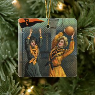 Vintage-Sport, Damen-Basketballteam im Spiel Keramikornament