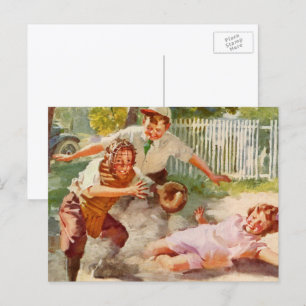 Vintage-Sport, Kinder spielen Stickball-Baseball Postkarte