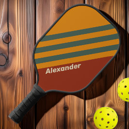Vintage Sport Orange Rost Streifen mit Namen Pickleball Schläger