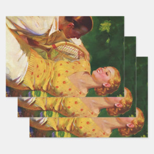 Vintage-Sport Tennis, Liebe und Romantik Geschenkpapier Set