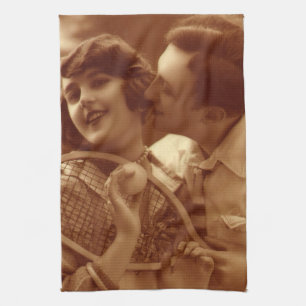 Vintage-Sport Tennis, Liebe und Romantik Geschirrtuch